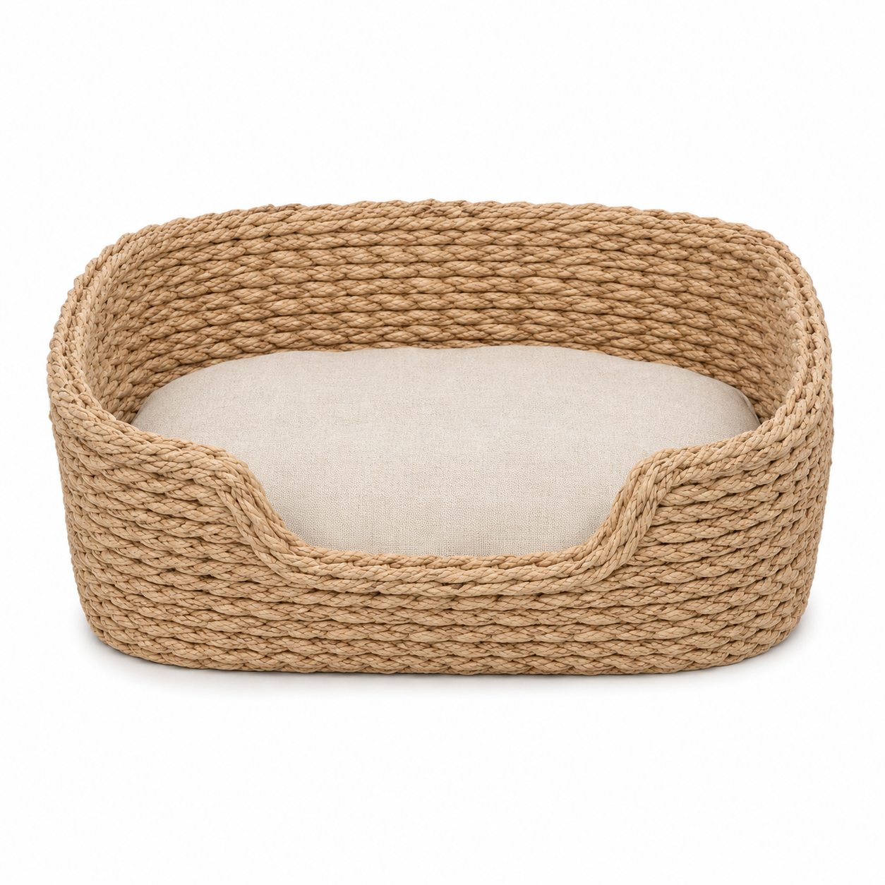 Corbeille tressée naturelle pour petit animal avec coussin 45x35 cm