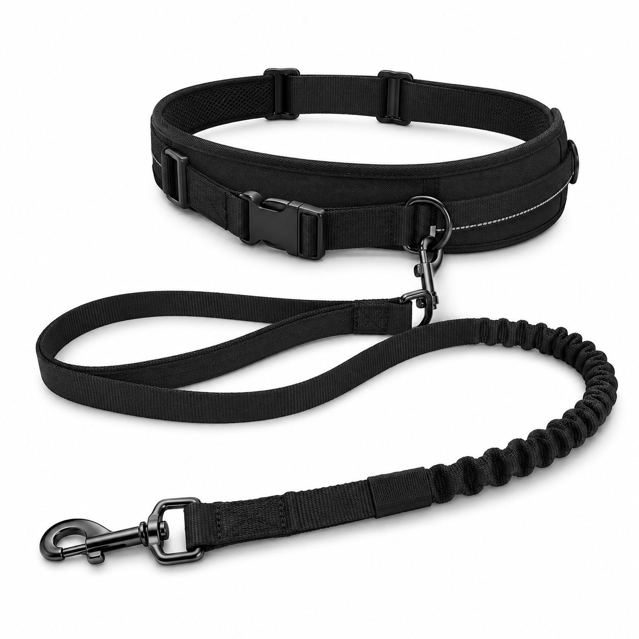 Laisse mains libres noire pour jogging avec ceinture 200 cm