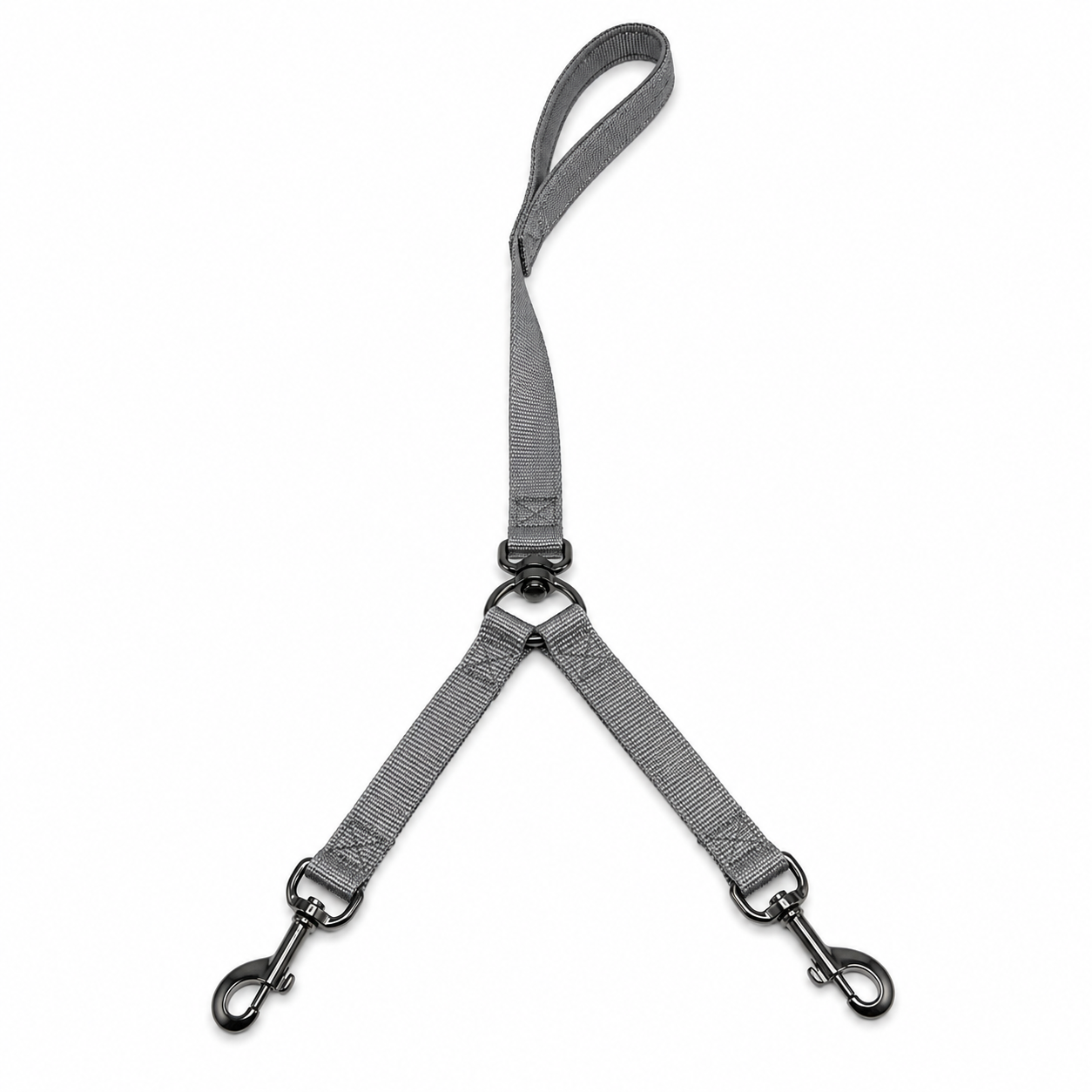 Laisse double grise pour promener deux chiens 120 cm