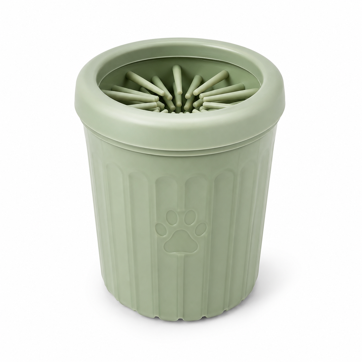 Gobelet lave-pattes vert sauge pour chien avec brosse en silicone taille M