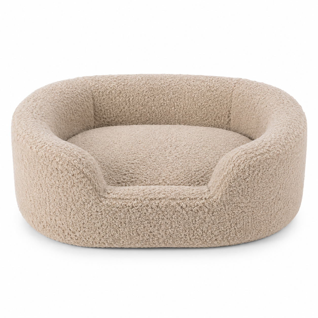 Panier à rebords beige sable pour chien en tissu bouclé 70x55 cm