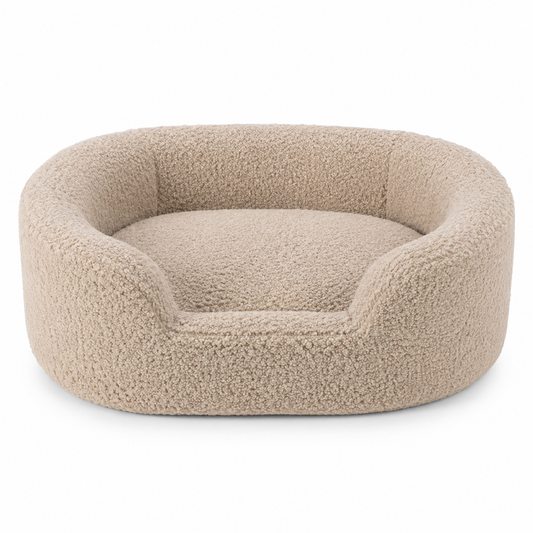 Panier à rebords beige sable pour chien en tissu bouclé 70x55 cm