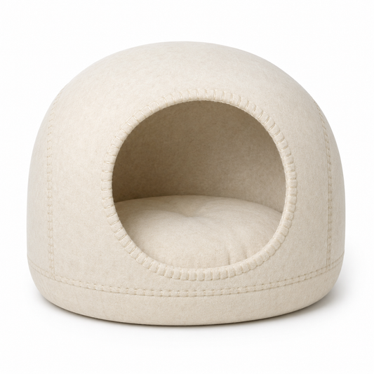 Grotte douillette écrue pour chat en feutre renforcé 42x38x35 cm