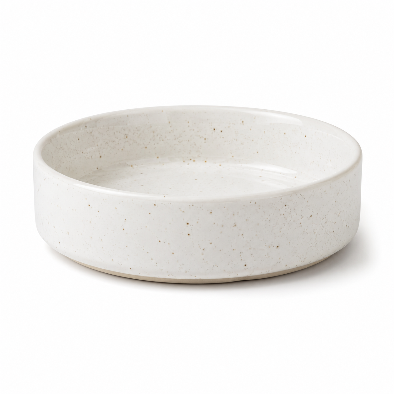 Gamelle en céramique blanche mouchetée pour chat format bas 600 ml