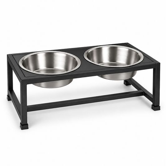 Double gamelle surélevée noire pour chien avec bols en inox 2x850 ml