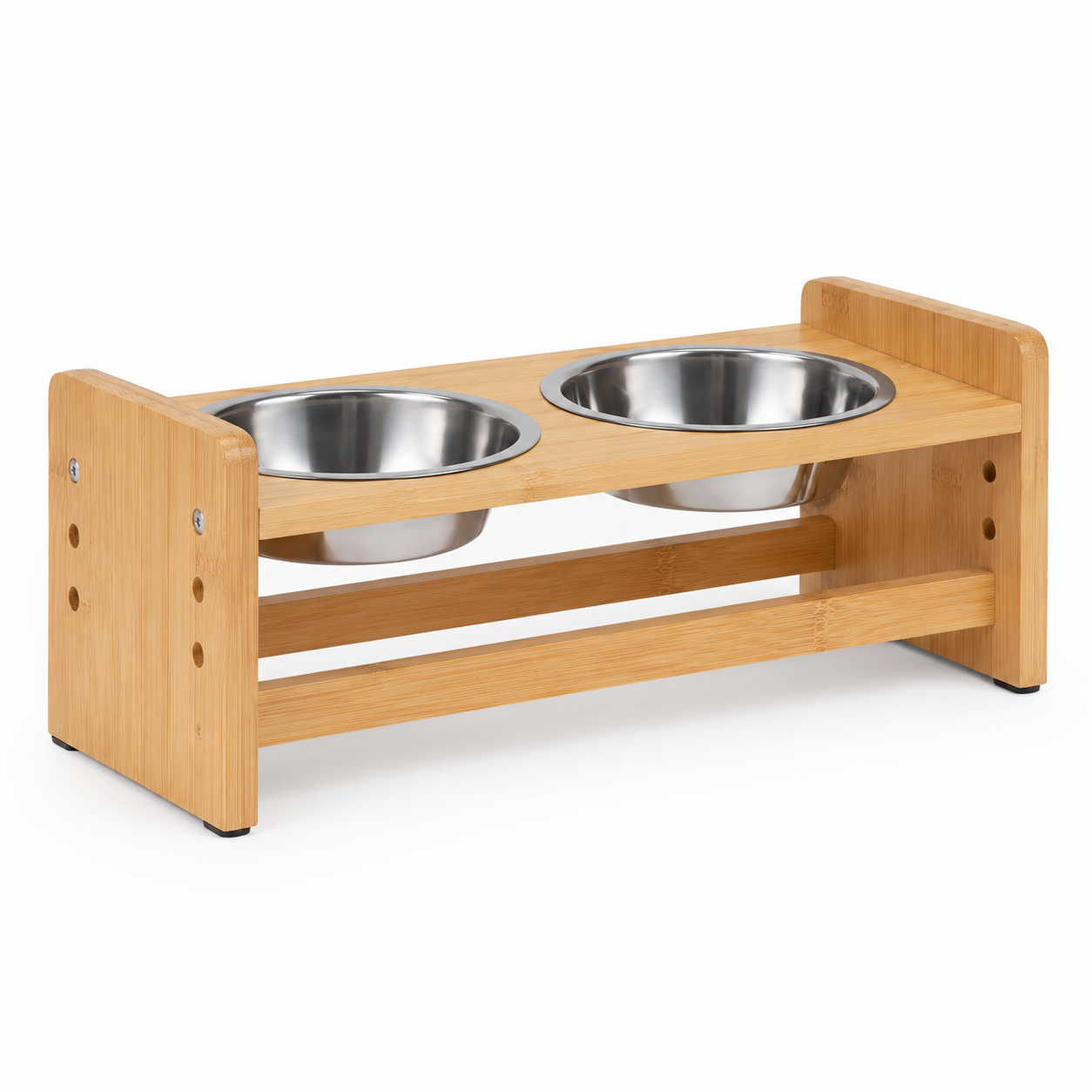 Support en bambou naturel pour deux gamelles réglable 38x20x16 cm