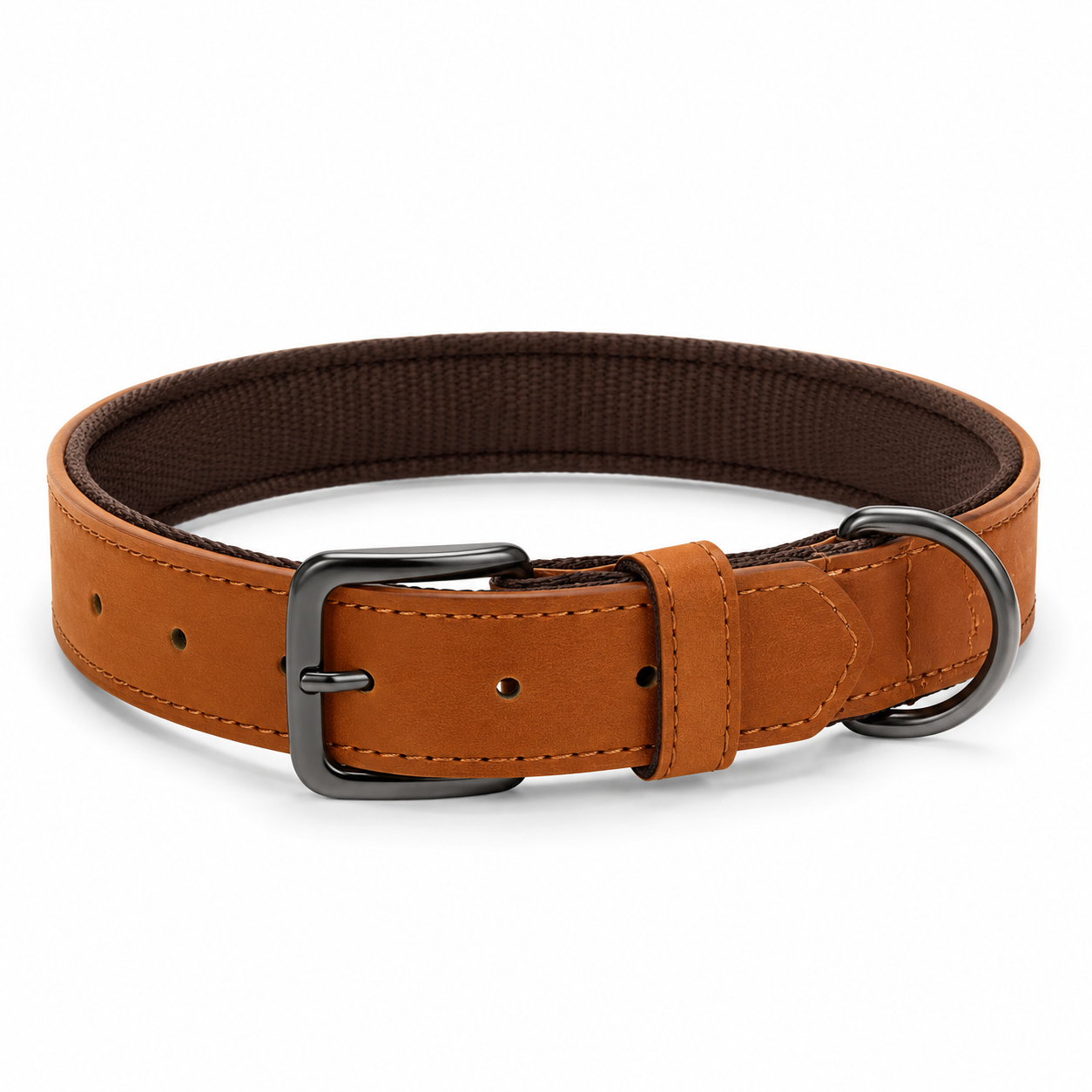 Collier effet cuir caramel pour grand chien 45-65 cm