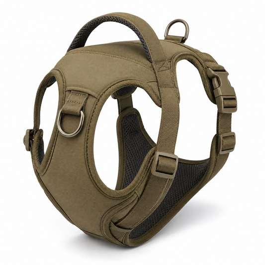 Harnais anti-traction kaki pour chien avec double attache taille L
