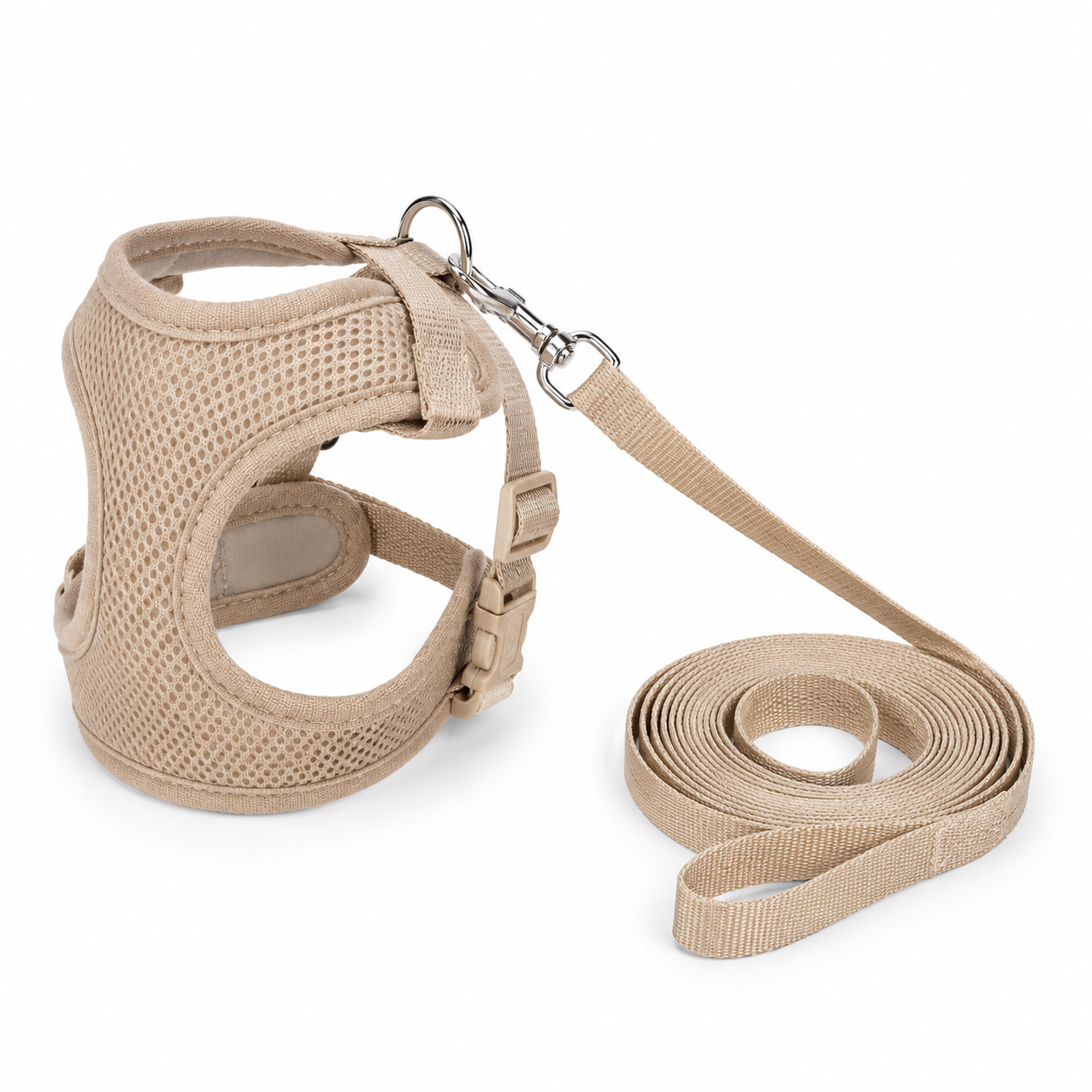 Harnais léger beige pour chat avec laisse assortie taille XS