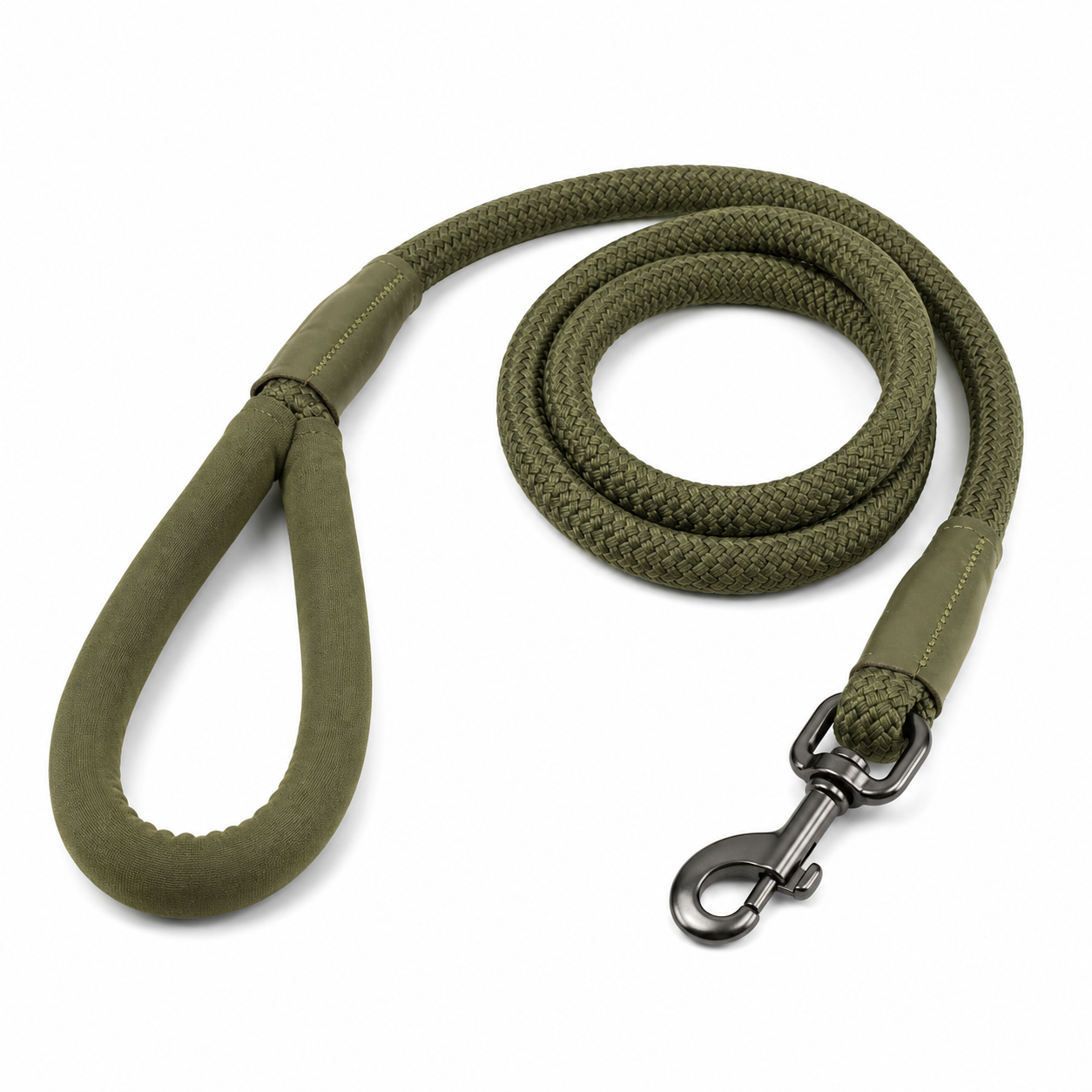 Laisse en corde olive pour chien avec mousqueton renforcé 150 cm