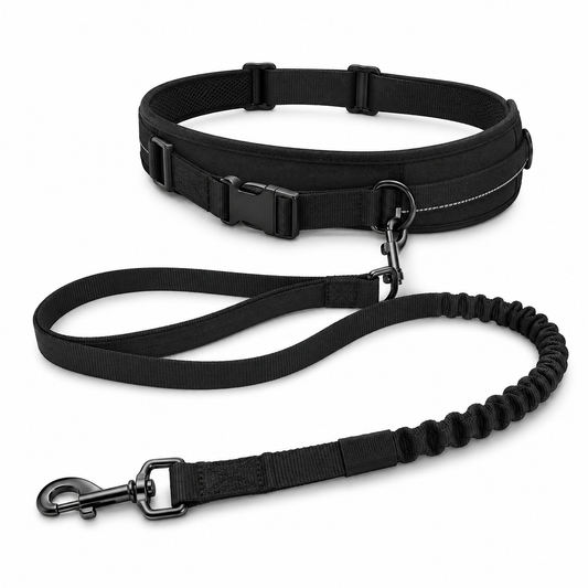 Laisse mains libres noire pour jogging avec ceinture 200 cm