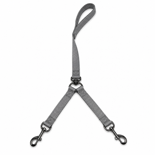 Laisse double grise pour promener deux chiens 120 cm