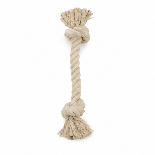 Corde à nœuds beige pour chien en coton recyclé 35 cm