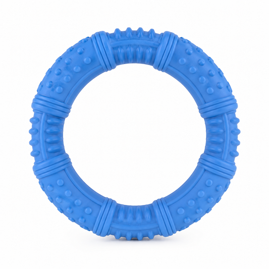 Anneau à mâcher bleu pour chien en caoutchouc naturel 14 cm