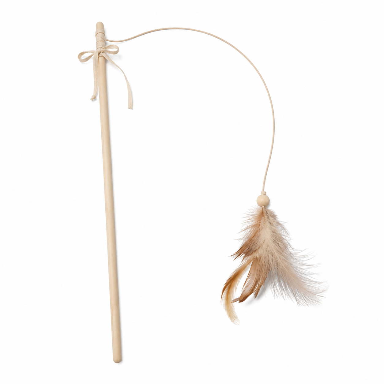 Canne à plume beige pour chat avec ruban 45 cm