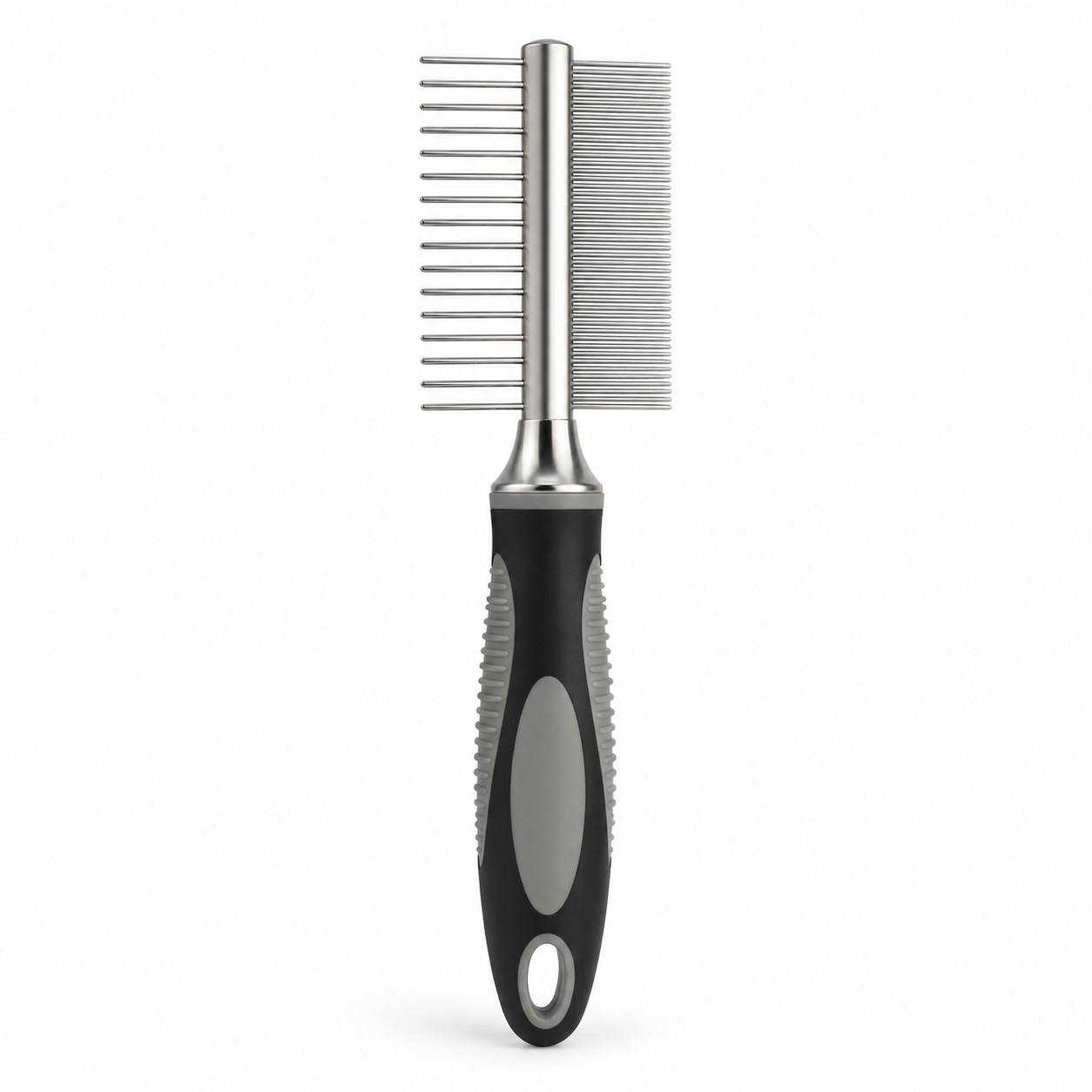 Peigne double face en inox pour animaux à poils longs 19 cm