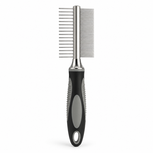 Peigne double face en inox pour animaux à poils longs 19 cm