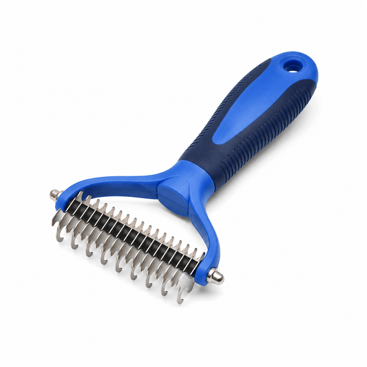 Râteau démêlant bleu pour chien avec dents arrondies 17 cm
